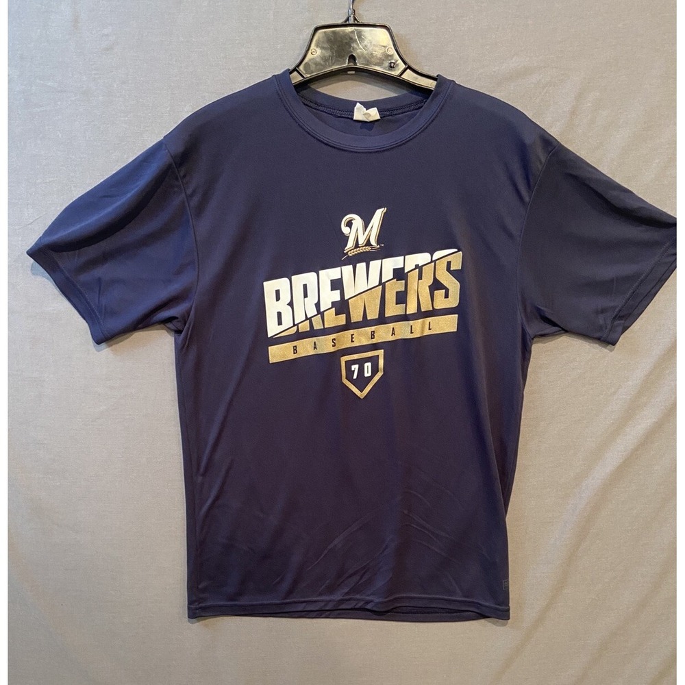 Milwaukee Brewers Shirt Mens Medium Navy Blue Augusta Sportswear Performance Tee